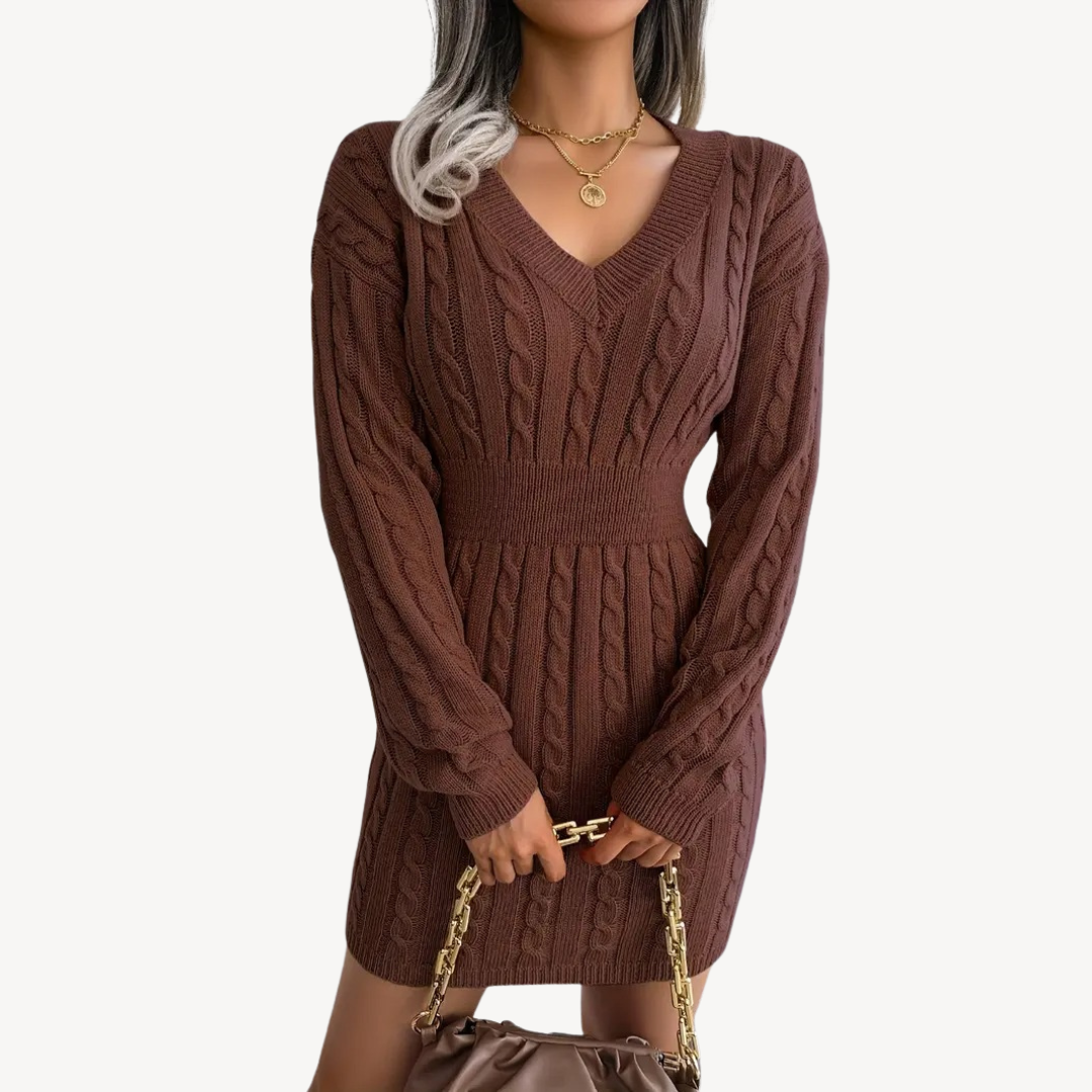 Cable Knit V-Neck Dress
