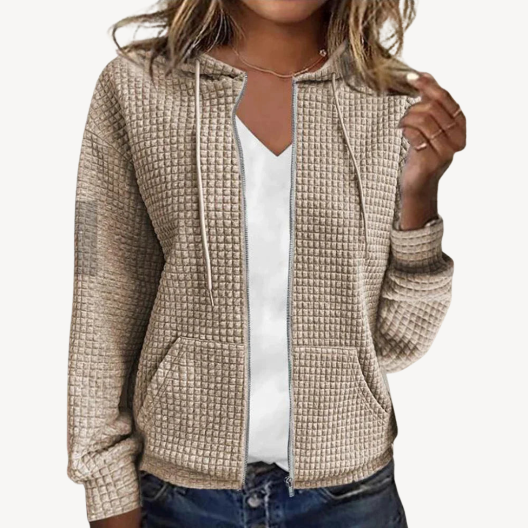 Waffle Knit Zipper with Hoodie for Women