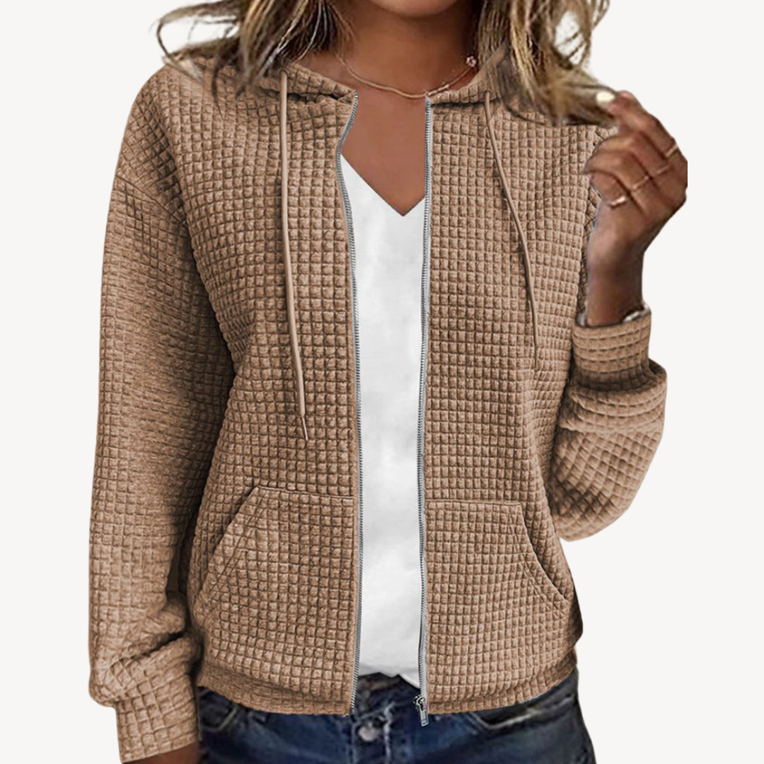 Women's Waffle Knit Zip-Up Hoodie Jacket