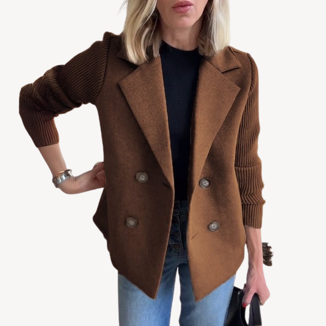 Women's Wool Blend Double-Breasted Knit Blazer