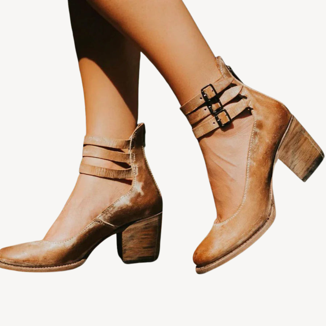 Women’s Orthopedic Leather Block Heel Ankle Strap Sandals
