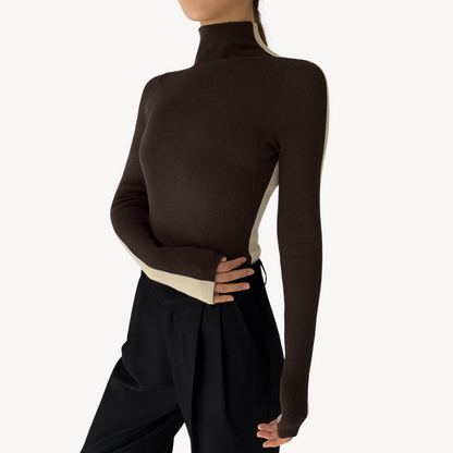 Women's Two-Tone Knit Turtleneck Top