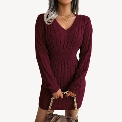Cable Knit V-Neck Dress