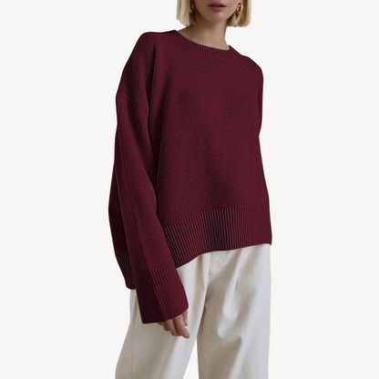 Oversized Knit Wool Blend Crew Neck Sweater for Women