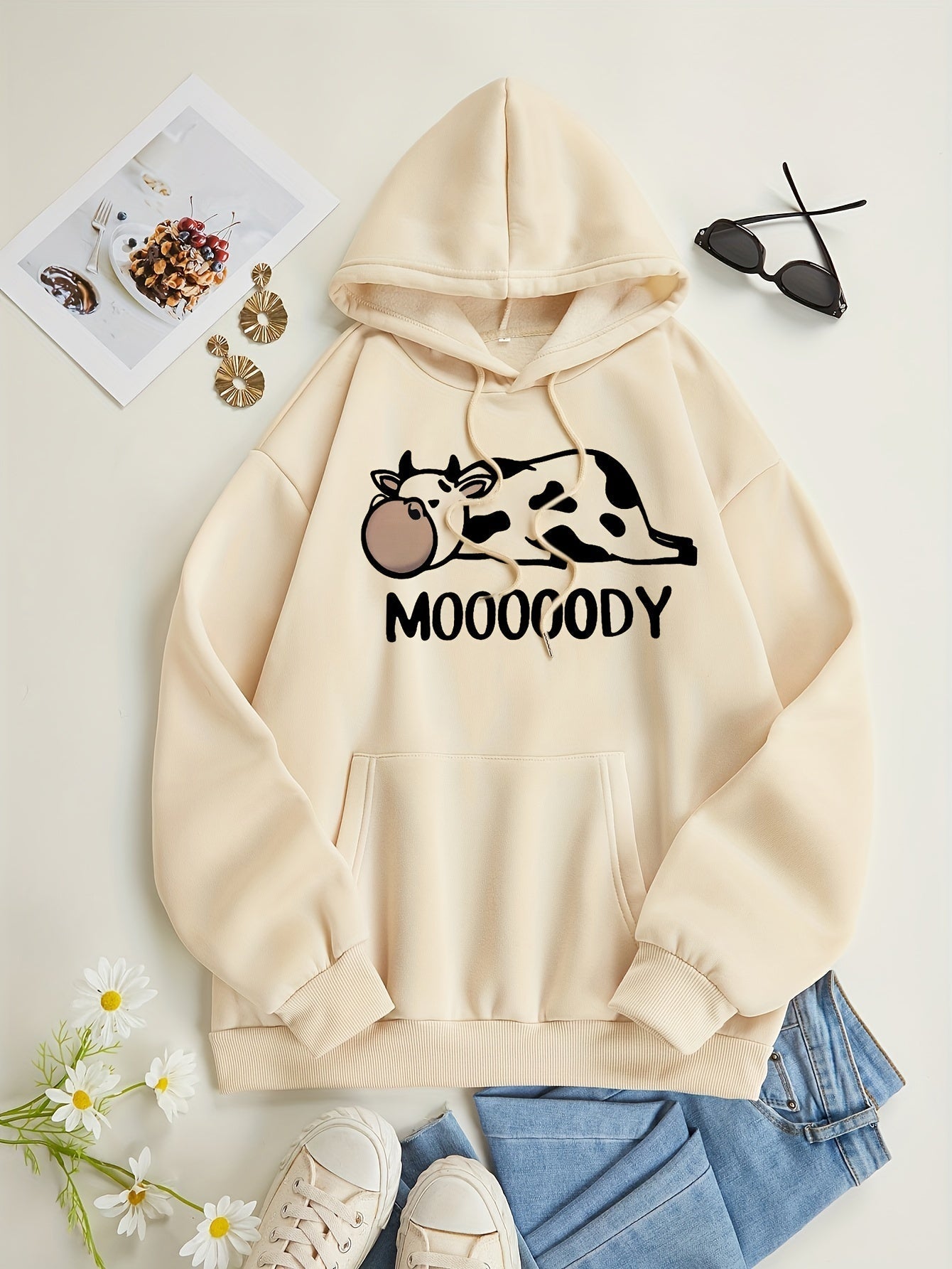 Cozy Winter Hoodie with Animal Print Pocket