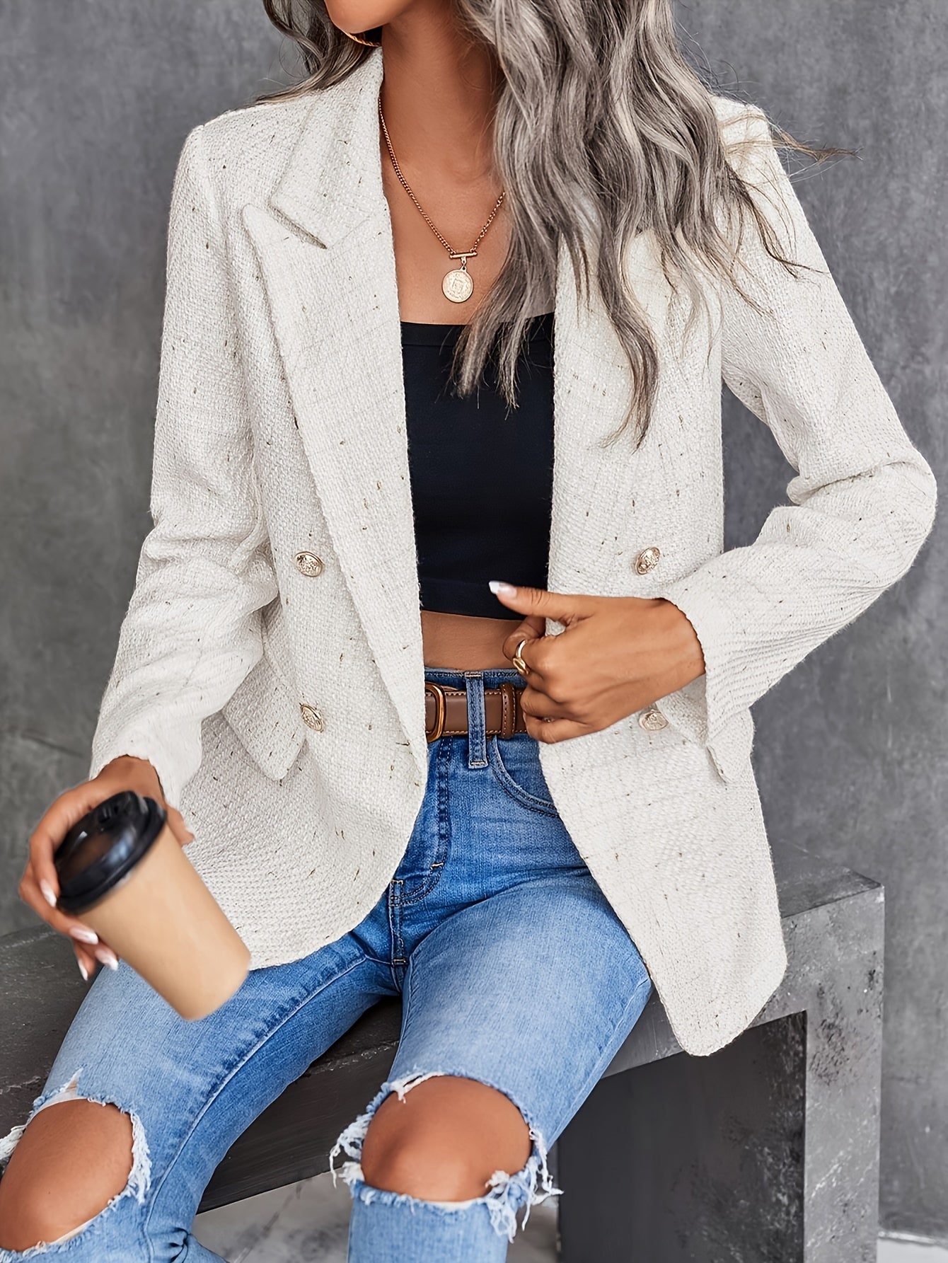 Classic Beige Double-Breasted Women's Blazer - BritishElegance