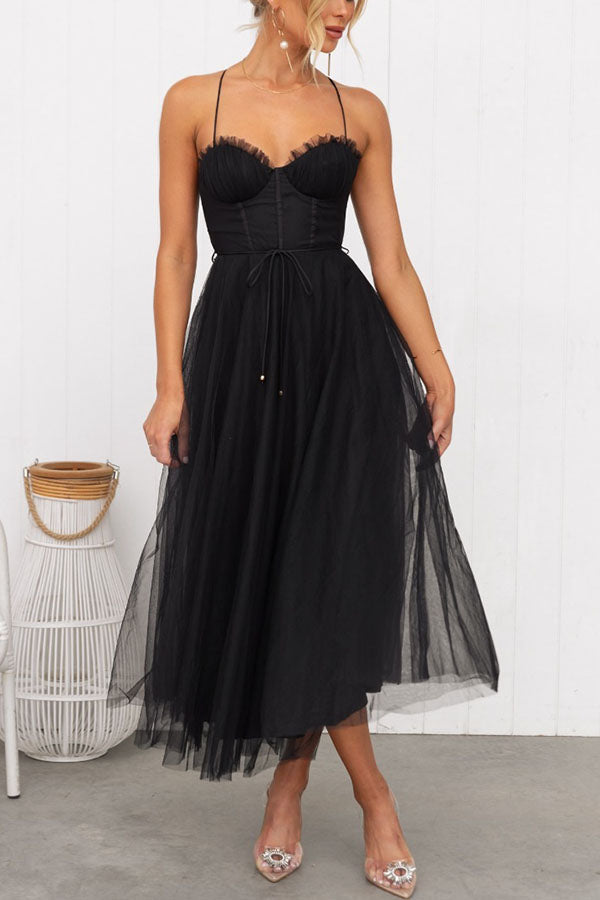 Lunette – Elegant Tulle Corset Midi Dress