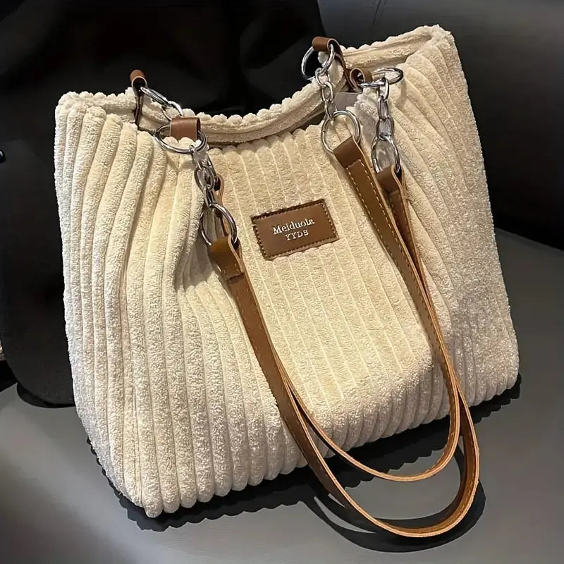 Julia Corduroy Tote Bag for Women – Shoulder Bag with Zipper
