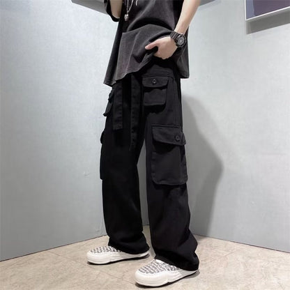 Comfortable Black Straight Leg Cargo Pants for Men - BritishElegance