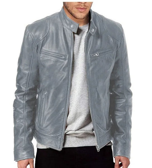 Brodie PU-PU leather jacket with stand-up collar
