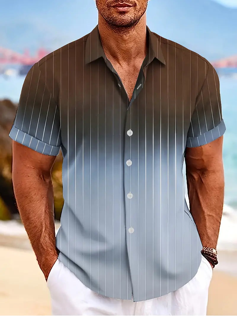 Men's Christopher Gradient Stripe Button-Down Shirt (Short Sleeve) for Spring & Summer