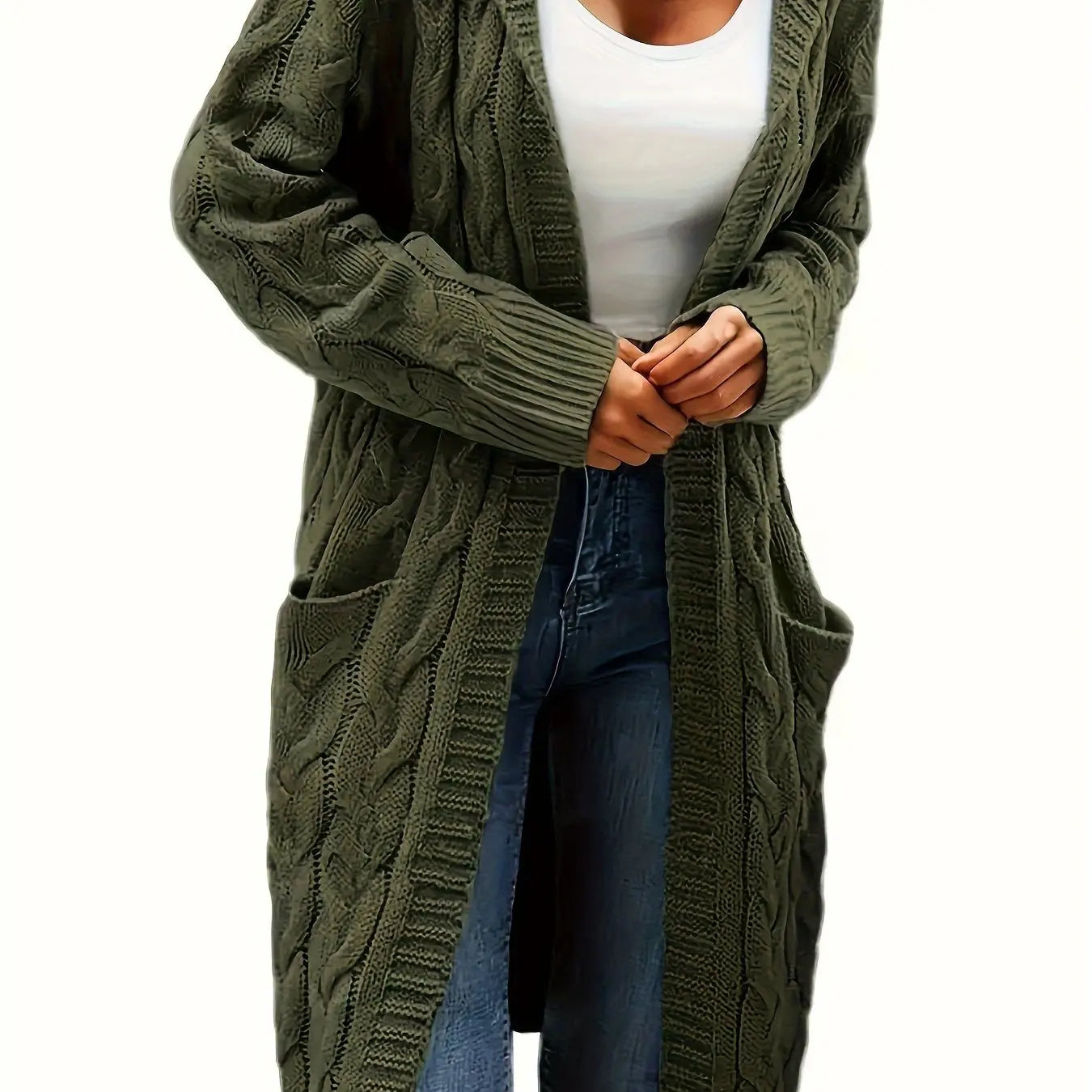 Women’s Open Front Cardigan – Soft Knit Winter Sweater with Pockets