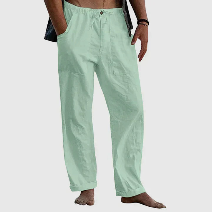 Drawstring linen casual trousers