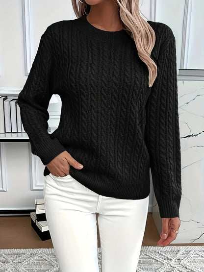 Knitted sweater with cable pattern for women - Soft and stylish sweater for spring and fall