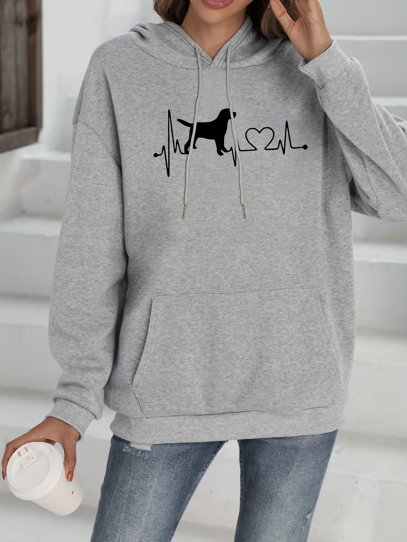 Cozy Women's Loose Fit Hoodie with Cute Dog Design
