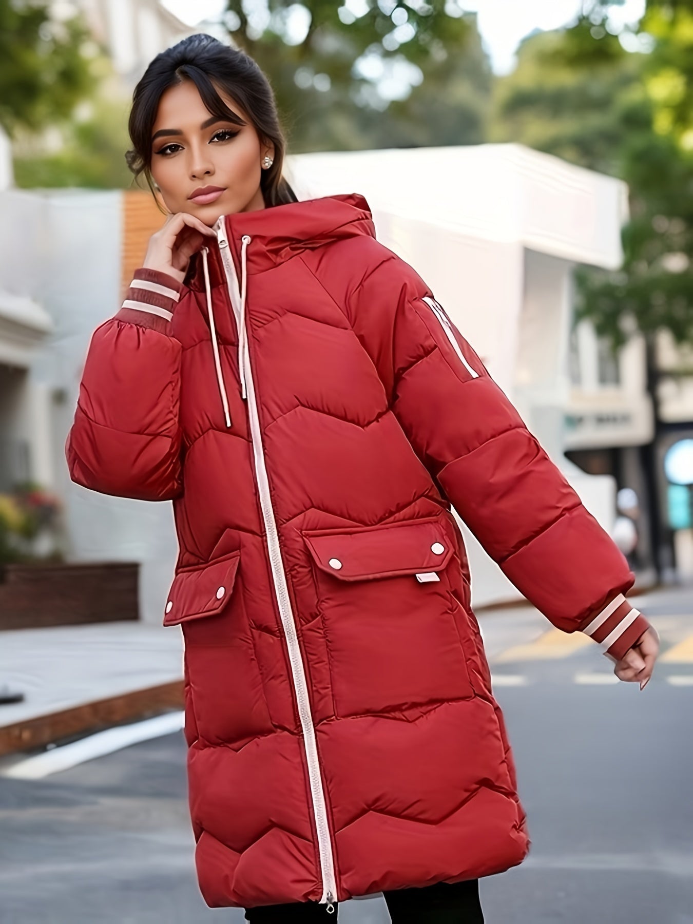 Warm Women's Parka Coat With Pockets - BritishElegance