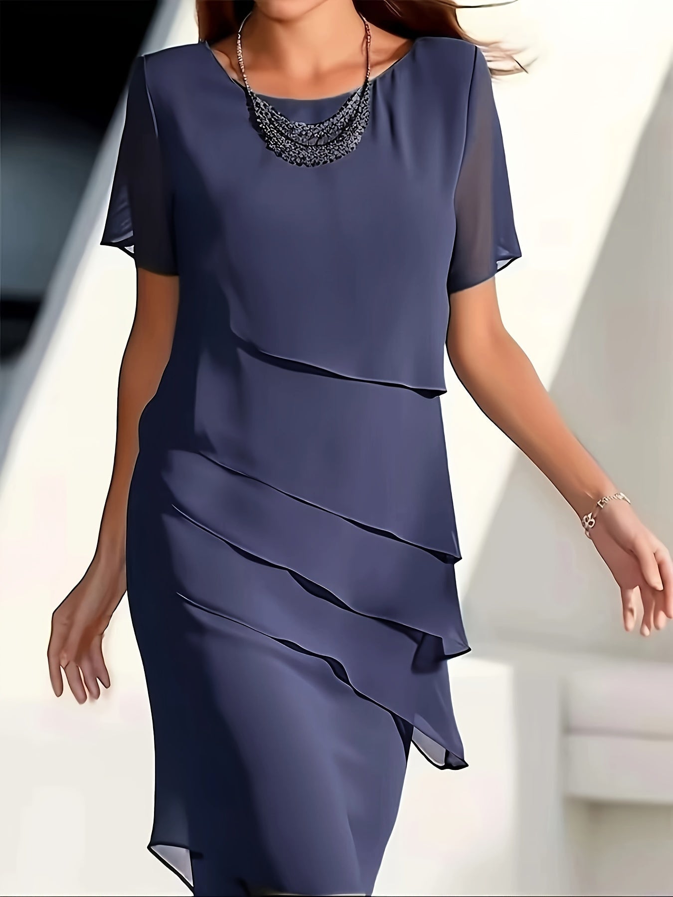 Women's Classic Ruffle Trim Short Sleeve Dress - BritishElegance
