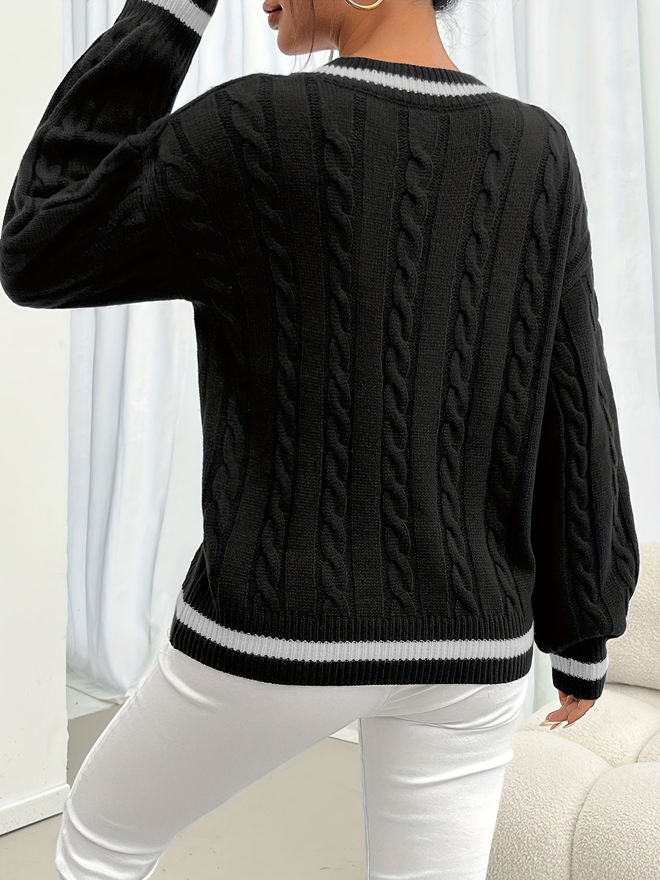 Cable Knit Sweater with Delicate Details - Aurora