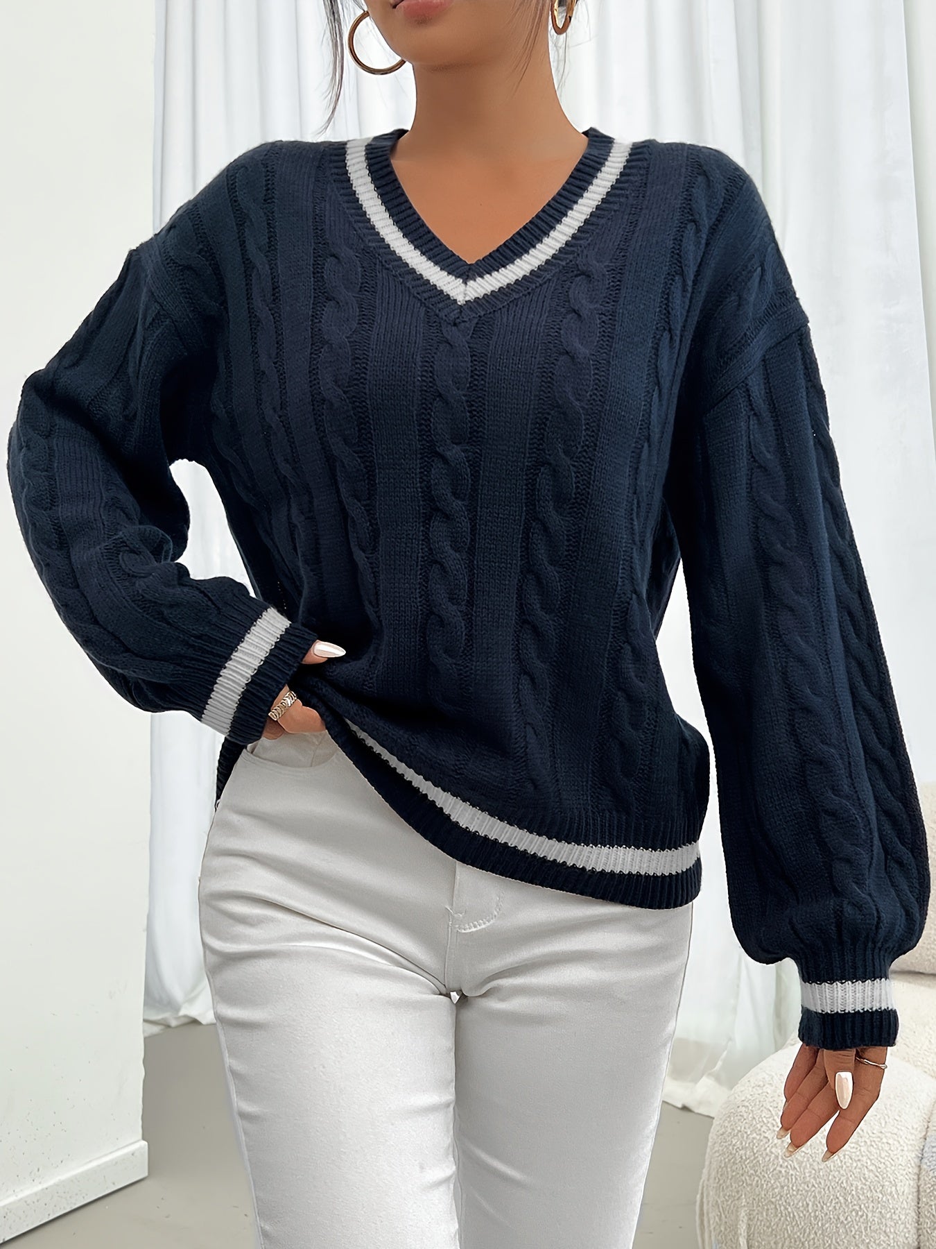 Cable Knit Sweater with Delicate Details - Aurora