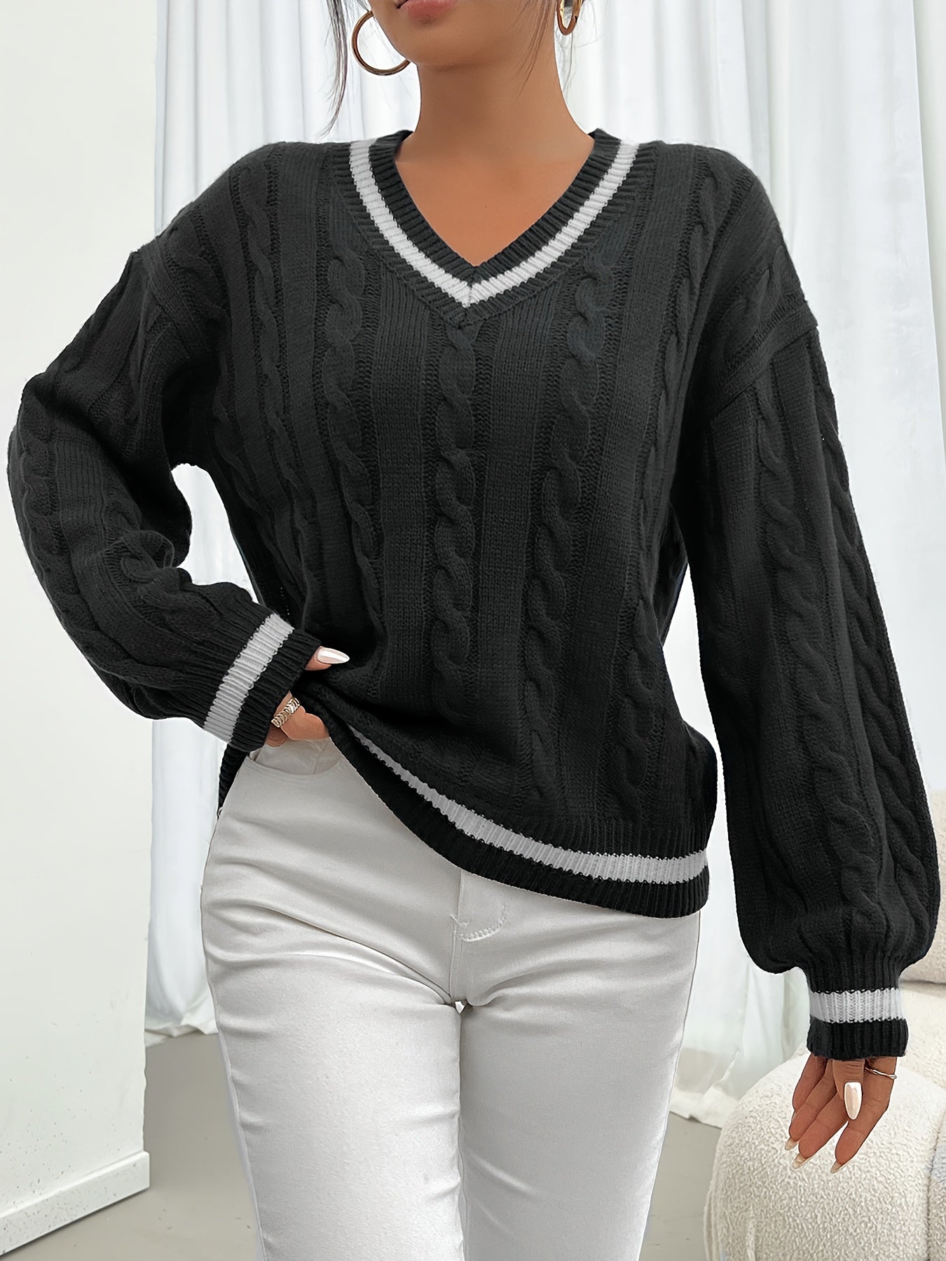 Cable Knit Sweater with Delicate Details - Aurora