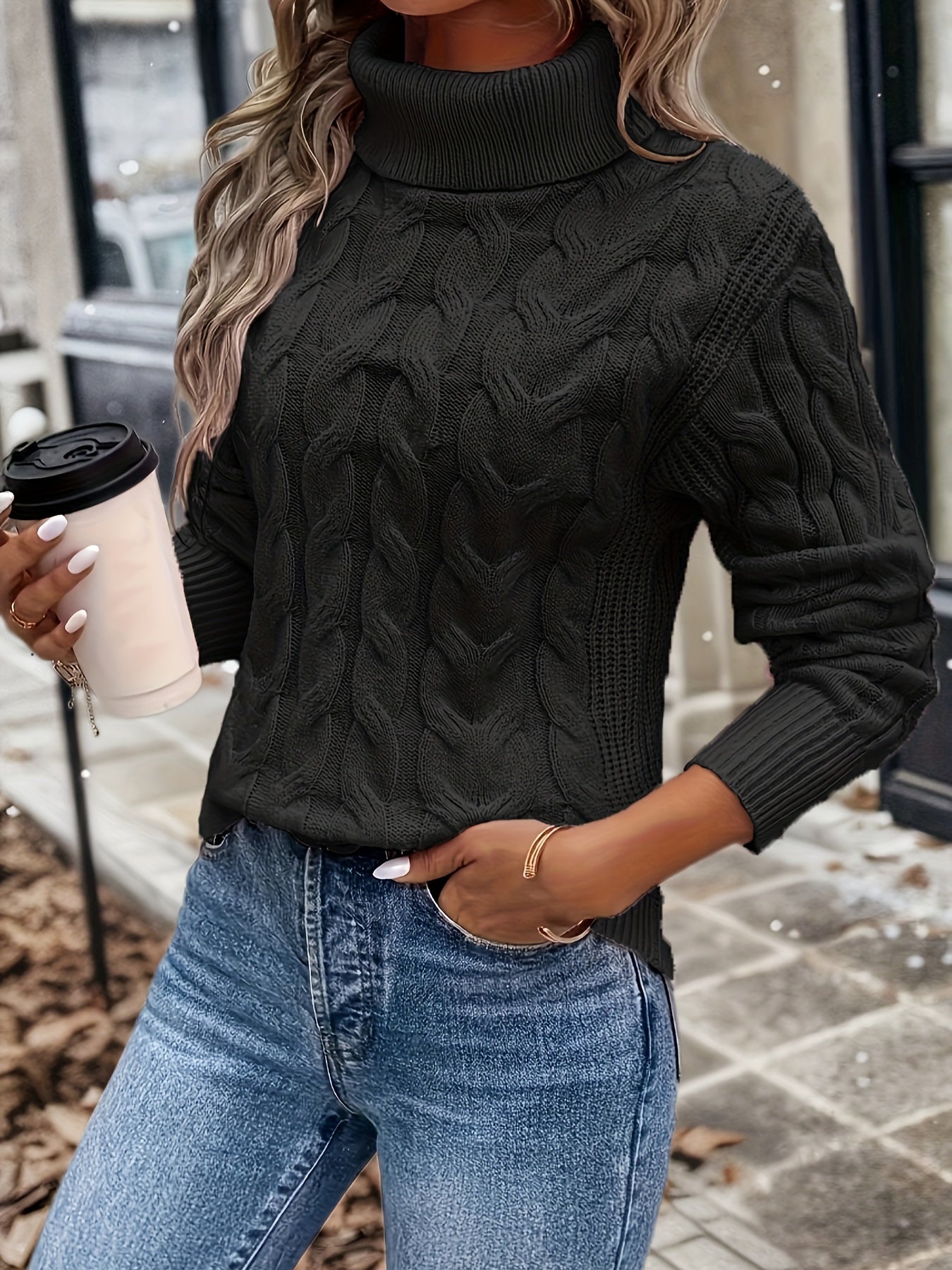 Cable-Knit Women's Turtleneck Sweater - Sophia