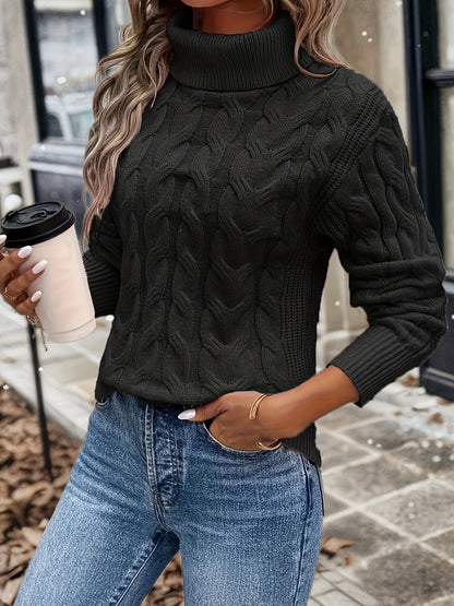 Cable-Knit Women's Turtleneck Sweater - Sophia