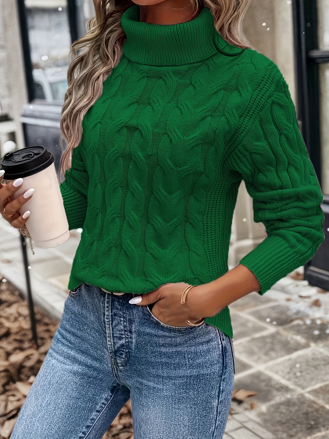 Cable-Knit Women's Turtleneck Sweater - Sophia