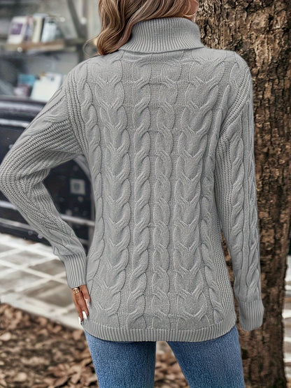 Cable-Knit Women's Turtleneck Sweater - Sophia