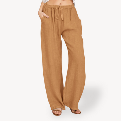 Women's Linen Wide-Leg Pants - Drawstring, Casual