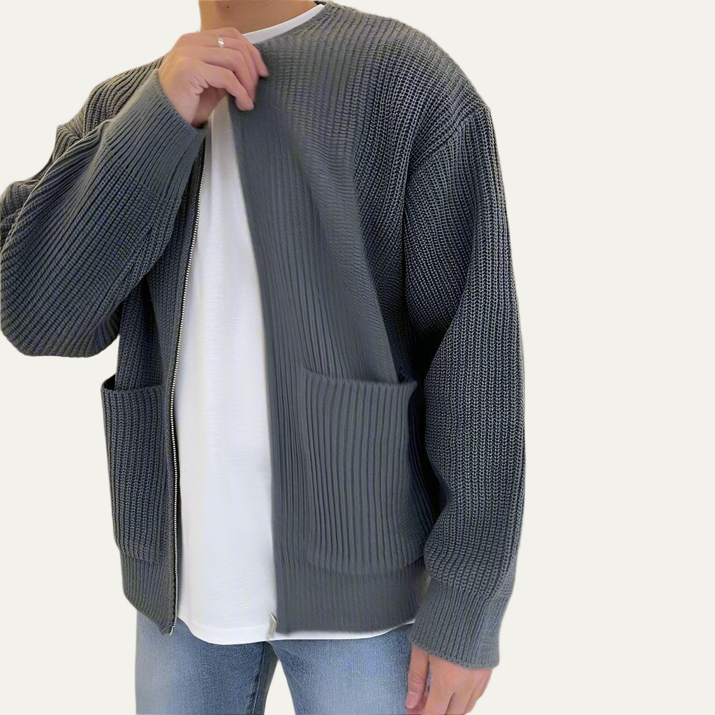 Men’s Relaxed Ribbed Knit Zip Cardigan