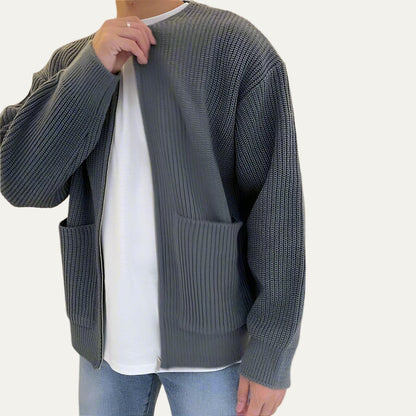 Men’s Relaxed Ribbed Knit Zip Cardigan