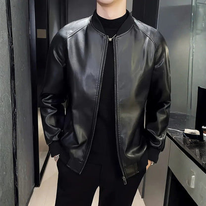 Casual Baseball Collar Leather Jacket