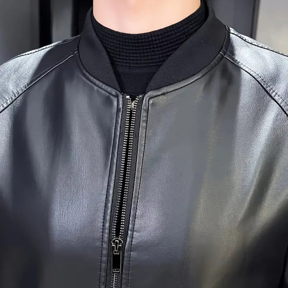 Casual Baseball Collar Leather Jacket