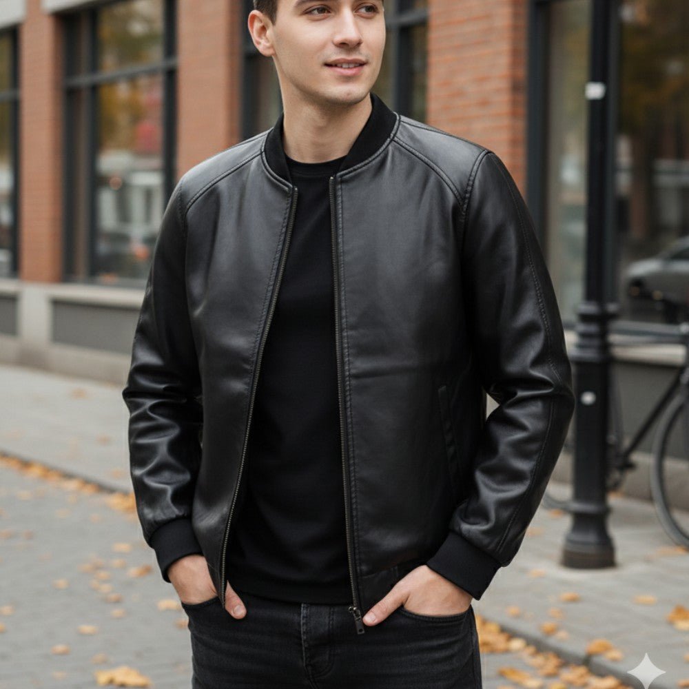 Casual Baseball Collar Leather Jacket