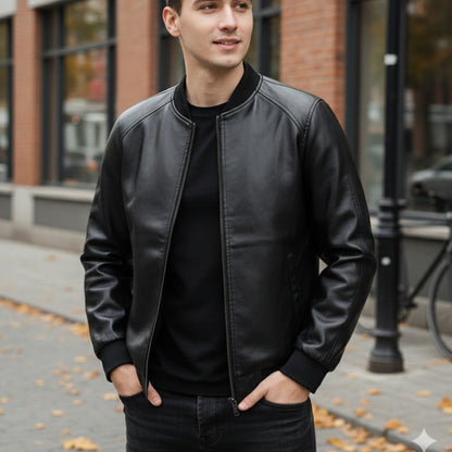 Casual Baseball Collar Leather Jacket