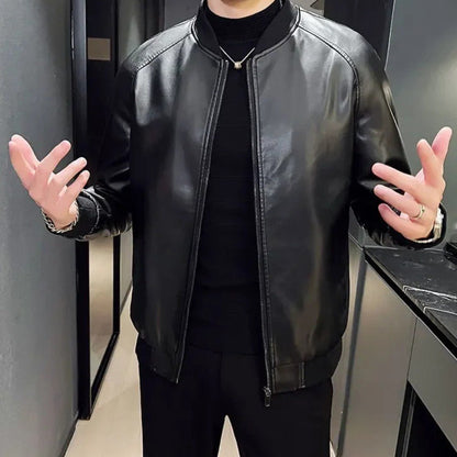 Casual Baseball Collar Leather Jacket