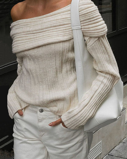 Casual Knitted One-Shoulder Jumper - LuxeOne