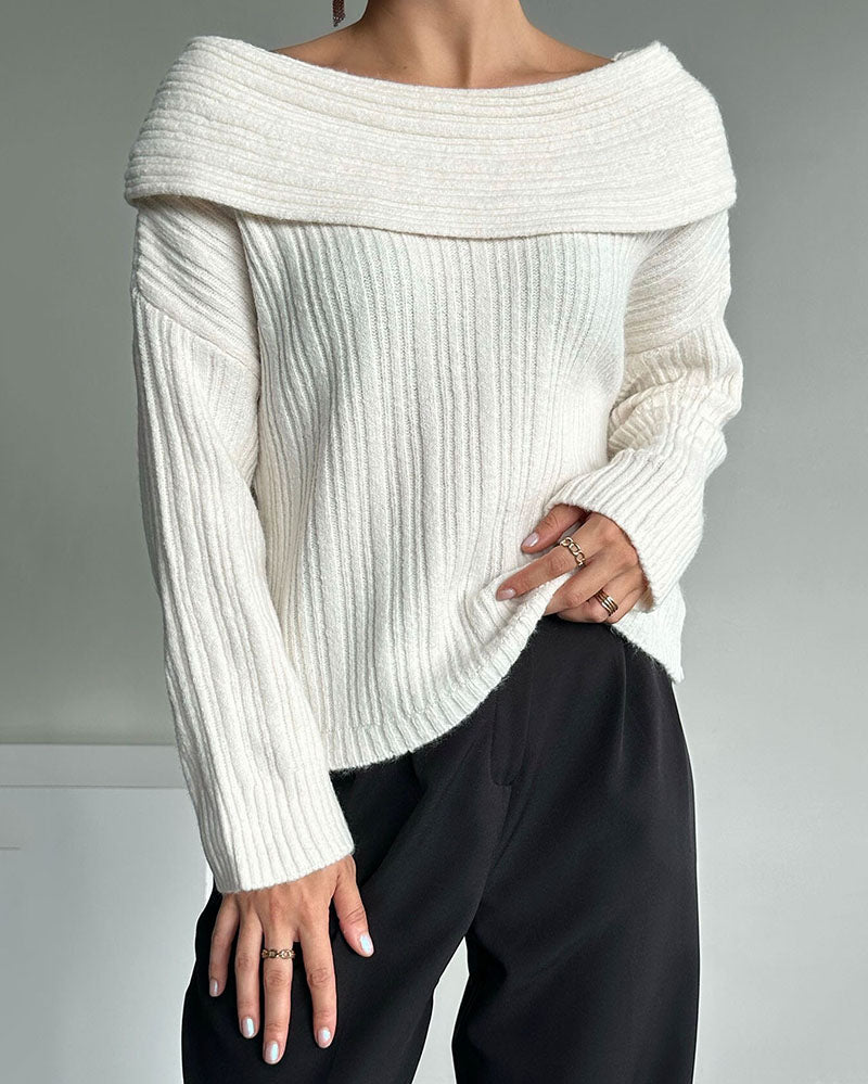 Casual Knitted One-Shoulder Jumper - LuxeOne