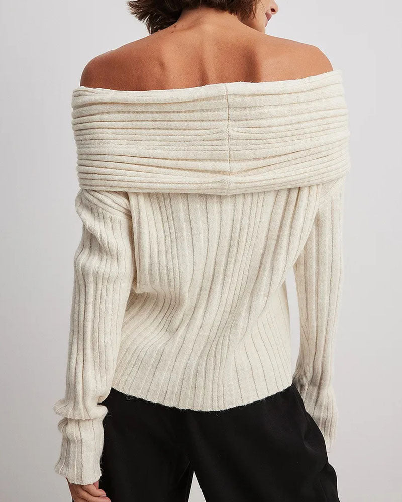 Casual Knitted One-Shoulder Jumper - LuxeOne