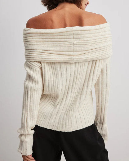 Casual Knitted One-Shoulder Jumper - LuxeOne
