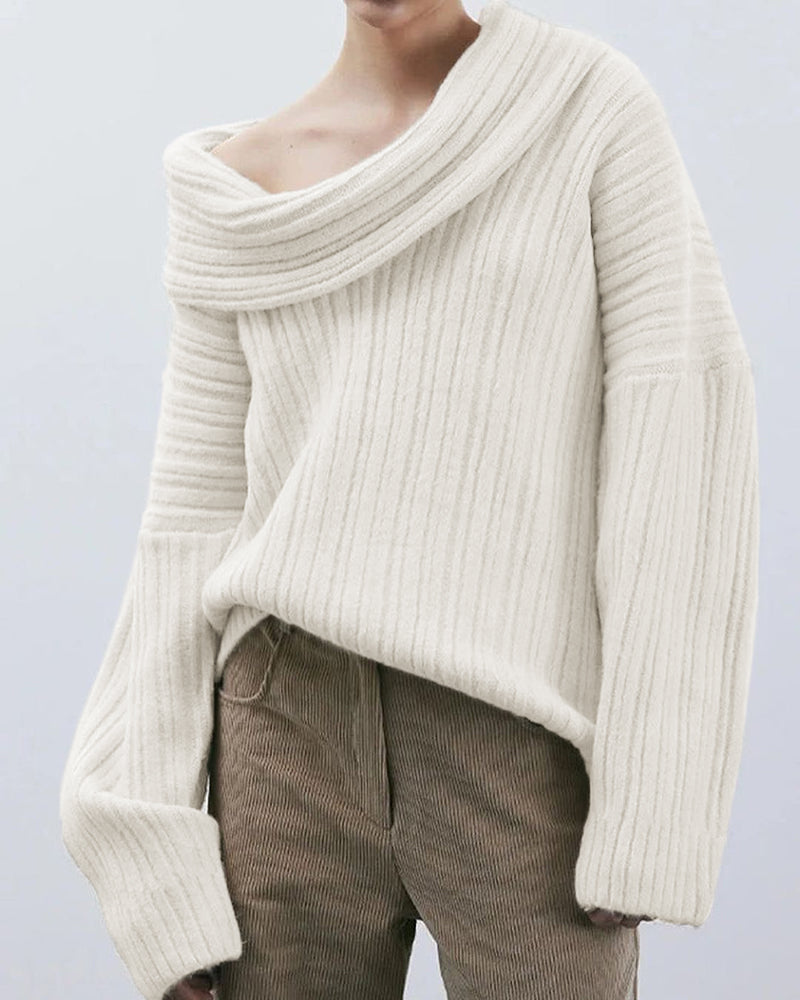 Casual Knitted One-Shoulder Jumper - LuxeOne