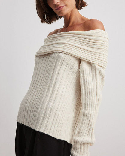 Casual Knitted One-Shoulder Jumper - LuxeOne