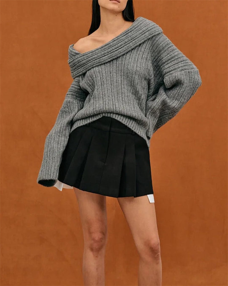Casual Knitted One-Shoulder Jumper - LuxeOne
