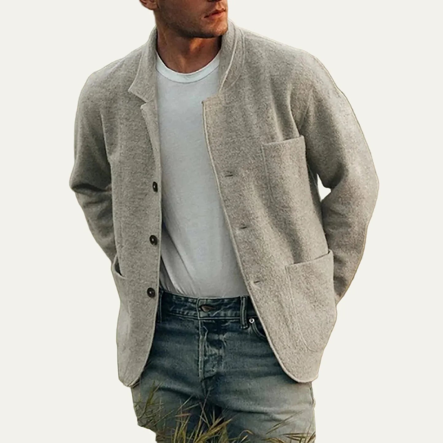 Men’s Ribbed Trim Zip Up Cardigan Jacket
