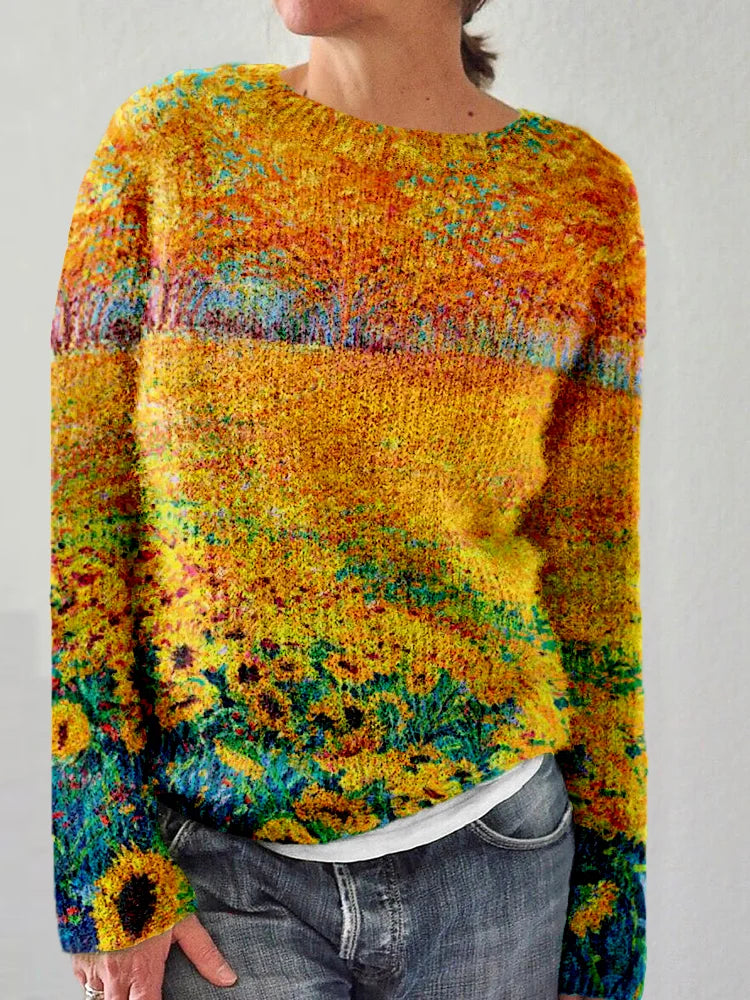 Casual Sunflower Art Sweater – Norelle