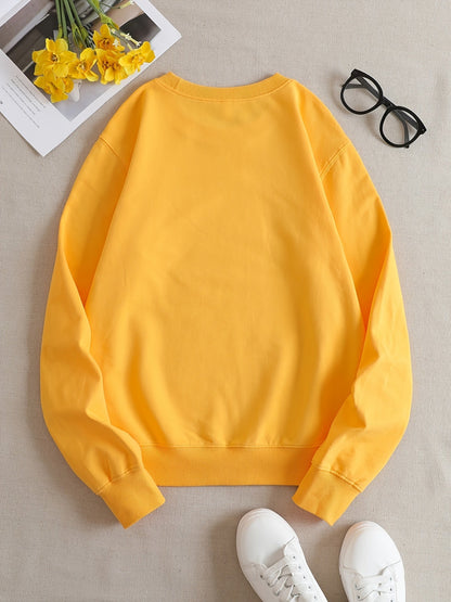 Casual Yellow Sweatshirt with Humorous Graphic Print - Elara