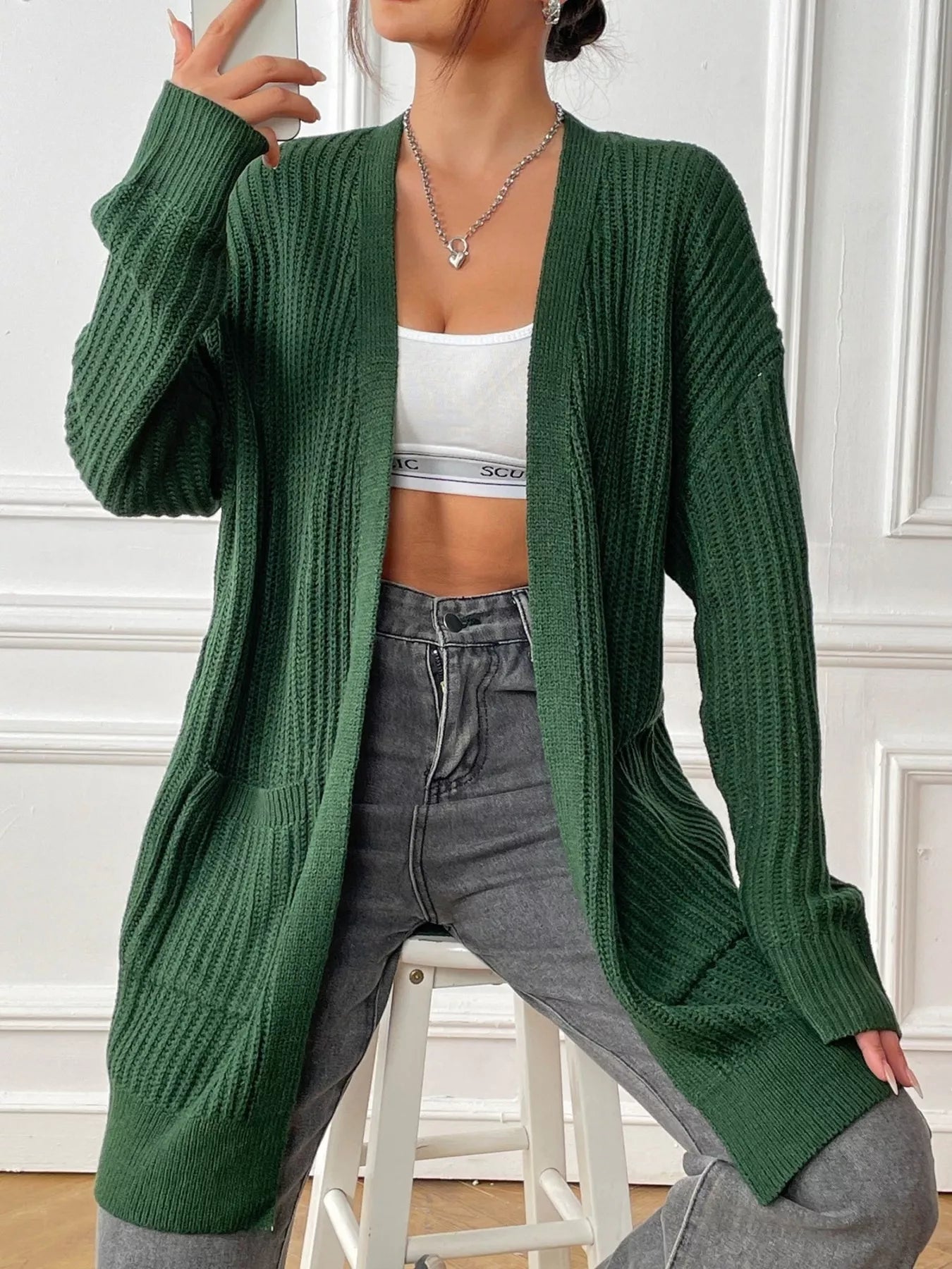 Large Cozy Open Front Sweater Cardigan - BritishElegance