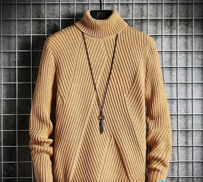Warm Beige Crew Neck Cashmere Sweater for Men - BritishElegance