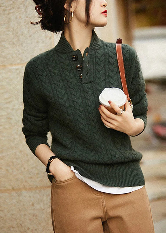 Warm Women's Thick Knit Sweater with Button Collar - BritishElegance