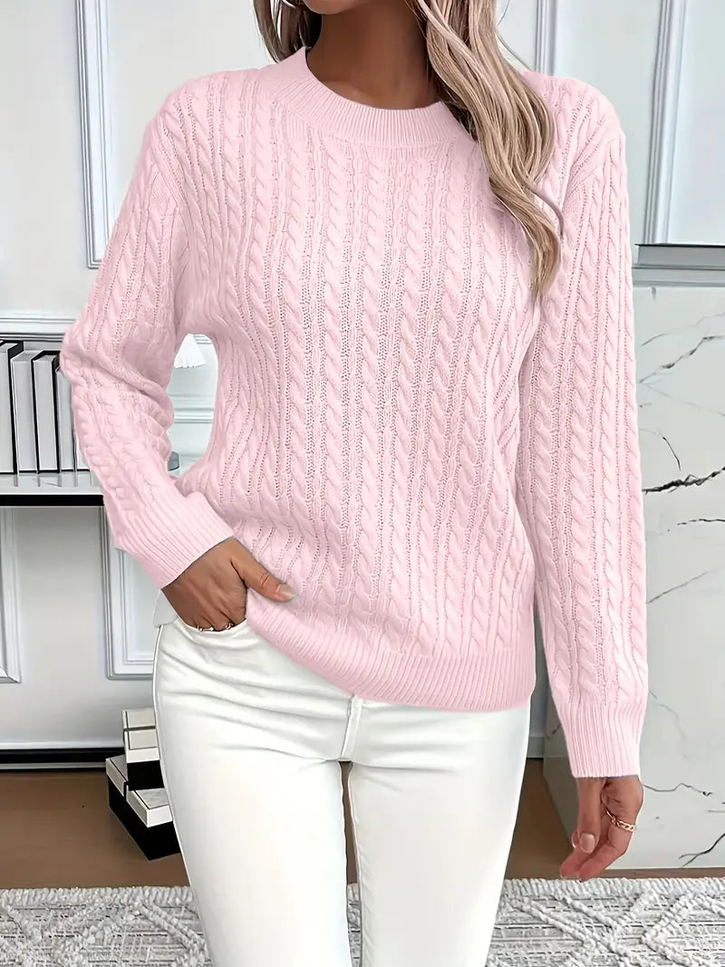 Cozy Women's Cable Knit Long Sweater - BritishElegance